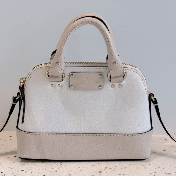 Kate Spade Mini Bag Handbag Crossbody or Carry‎ Satchel Purse White/Tan Leather - Picture 3 of 14
